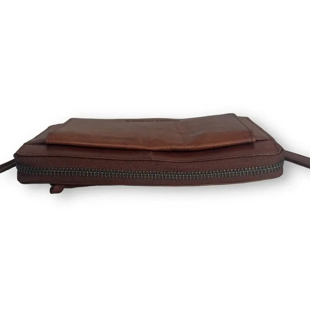 Spikes and Sparrow Brandy Brown Leather Aspen Wristlet Zip Wallet RFID Protected